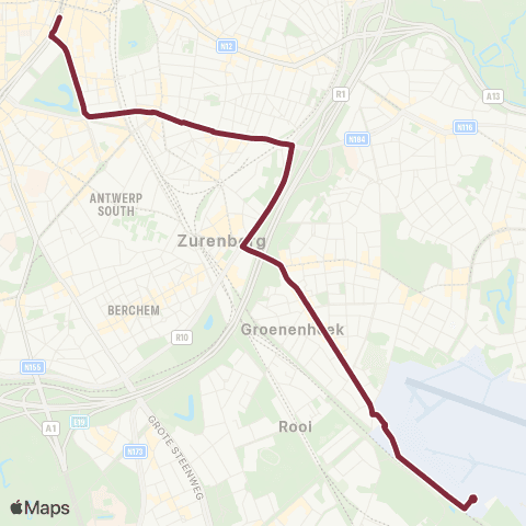 De Lijn Opera - Kennedytunnel - P+R Linkeroever - Van Eedenplein map