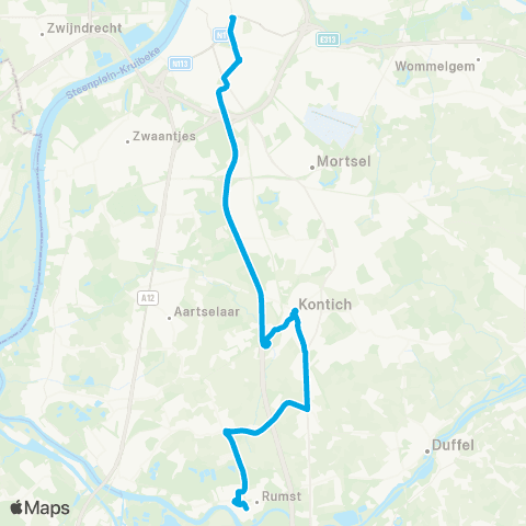 De Lijn Snelbus Rumst - Kontich - Antwerpen map