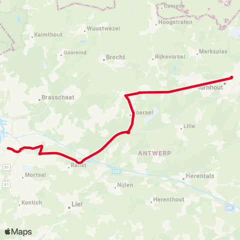 De Lijn Snelbus Antwerpen - Zoersel - Malle - Turnhout map