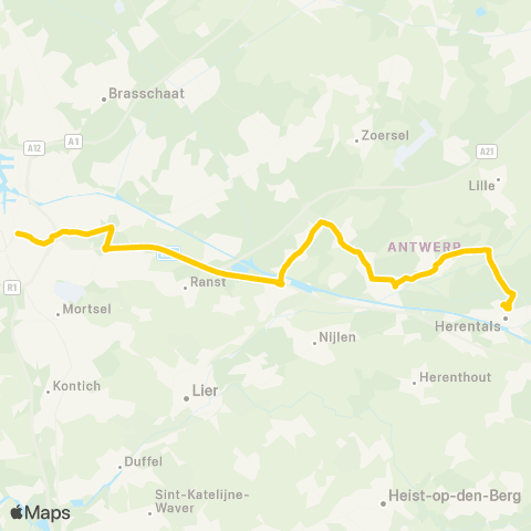 De Lijn Snelbus Antwerpen - Massenhoven - Grobbendonk - Herentals map
