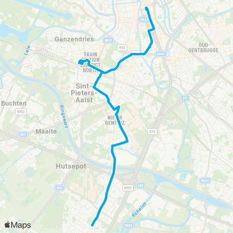 De Lijn Pendelbus Zwijnaarde Sint-Pietersstation Heuvelpoort Zuid map