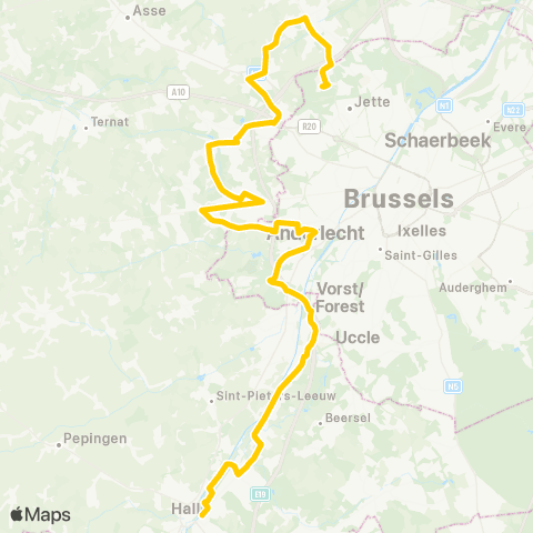 De Lijn Jette UZ - Dilbeek - Anderlecht - Ruisbroek - Halle map