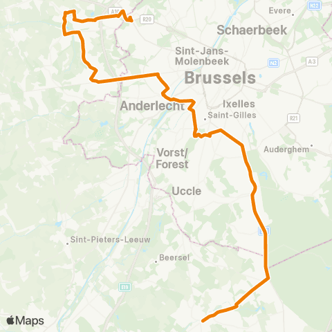 De Lijn Groot-Bijgaarden - Brussel Zuid - Alsemberg map
