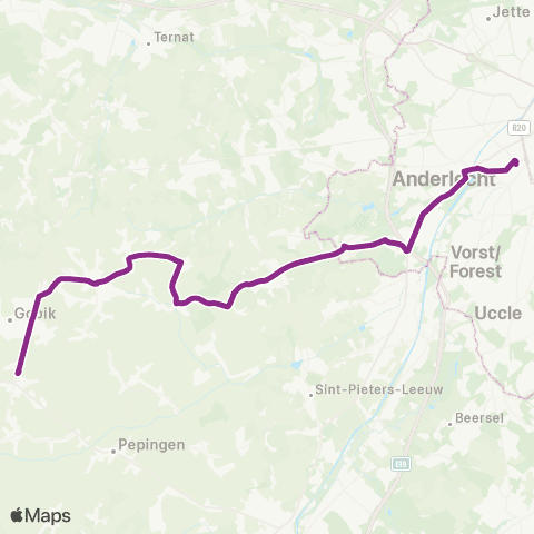 De Lijn Brussel Zuid - Vlezenbeek - Lennik - Leerbeek map