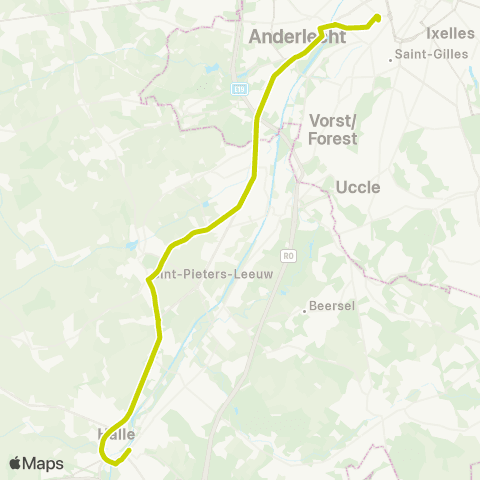De Lijn Brussel Zuid - Sint-Pieters-Leeuw - Halle map