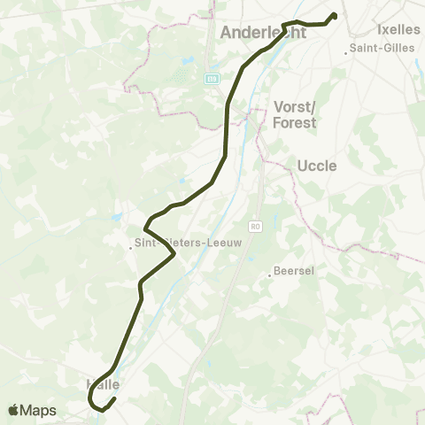 De Lijn Brussel Zuid - Brukom ( - Halle) map