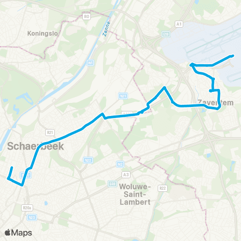 De Lijn Brussel Noord - Bordet - Zaventem Brussels Airport map