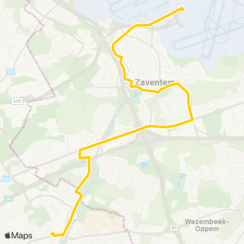 De Lijn Zaventem Brussels Airport - Roodebeek Metro map