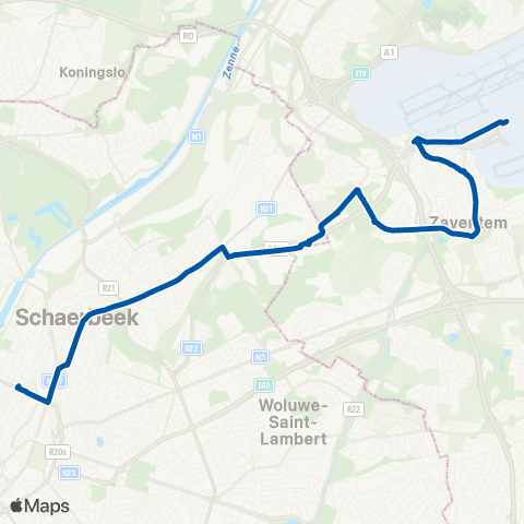 De Lijn Brussel Rogier - Zaventem Brussels Airport map