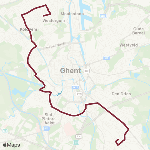 De Lijn Wondelgem - Kolegem - Sint-Pietersstation - Gentbrugge map
