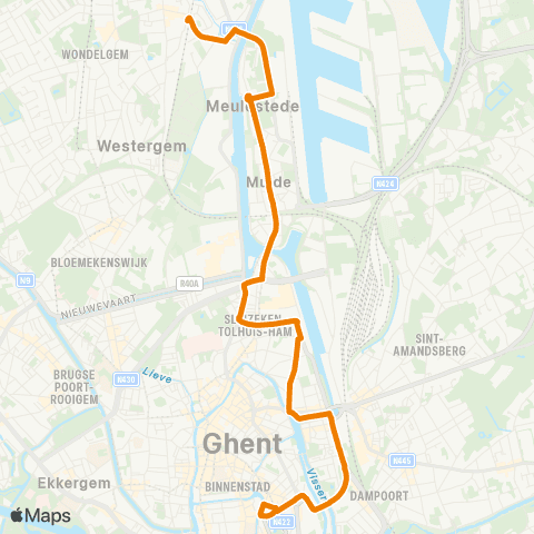 De Lijn Zuid - Tolpoort - Muide - Meulestede - Wondelgem Station map