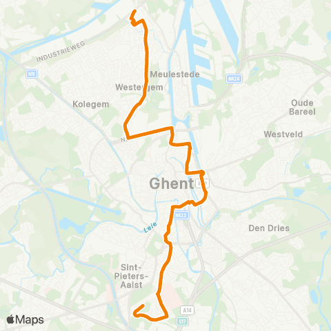 De Lijn Nieuw Gent - Zuid - V.Beverenplein - Wondelgem Industrieweg map