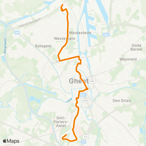 De Lijn Nieuw Gent - Zuid - V.Beverenplein - Wondelgem Industrieweg map