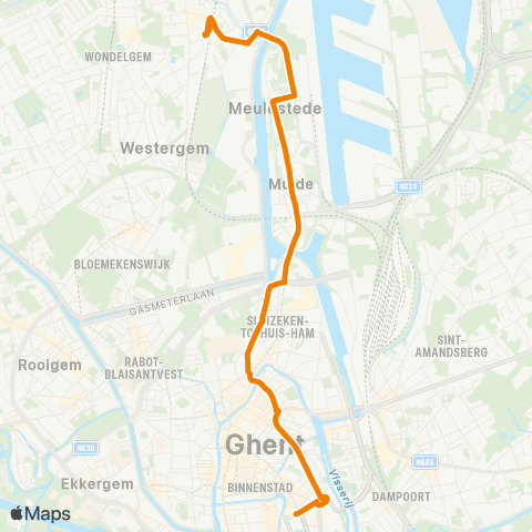 De Lijn Zuid - Tolpoort - Muide - Meulestede map