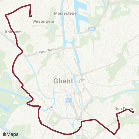De Lijn Wondelgem - Kolegem - Sint-Pietersstation - Gentbrugge map