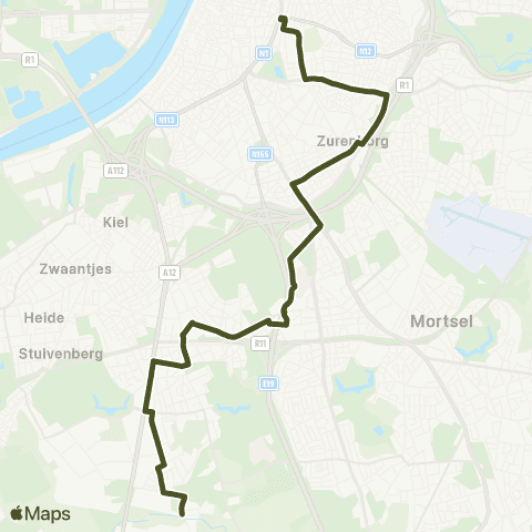 De Lijn Rooseveltplaats - Middelheim - Neerland map