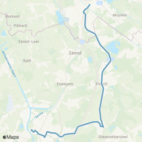 De Lijn Mechelen - Hofstade - Perk - Vilvoorde map