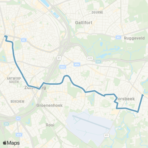 De Lijn Rooseveltplaats - Berchem - Borsbeek map