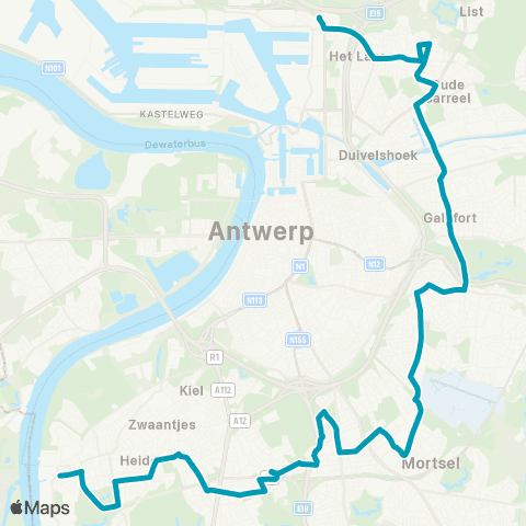 De Lijn P+R Luchtbal - Merksem - Wilrijk - Hoboken map