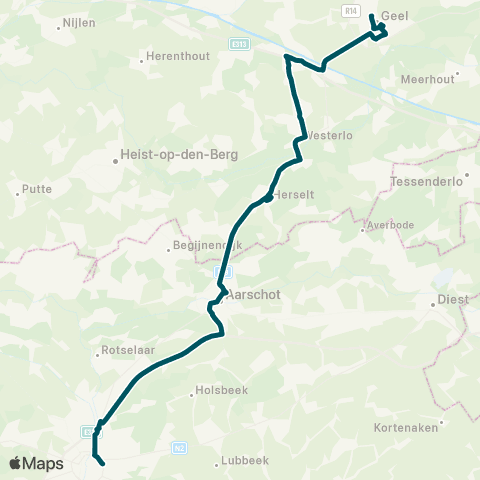 De Lijn Geel - Oevel - Westerlo - Herselt - Aarschot - Leuven map