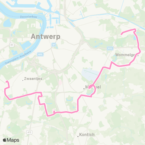 De Lijn Hoboken Polderstad - Wilrijk - UZA - Mortsel - Wijnegem map
