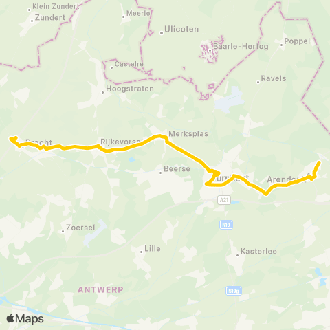 De Lijn Arendonk - Turnhout - Merksplas - Rijkevorsel - Brecht map