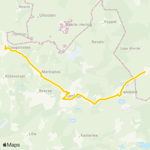De Lijn Reusel - Arendonk - Turnhout - Merksplas - Hoogstraten map