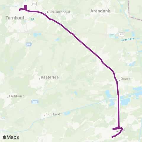 De Lijn Mol - Dessel - Retie - Oud-Turnhout - Turnhout map