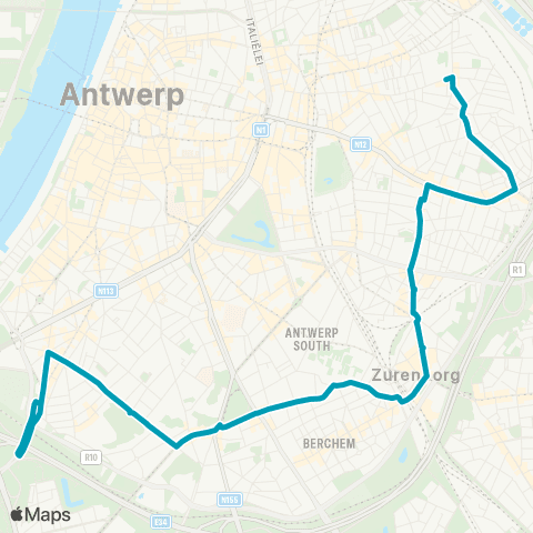De Lijn Station Zuid - Berchem Station - Stuivenberg map