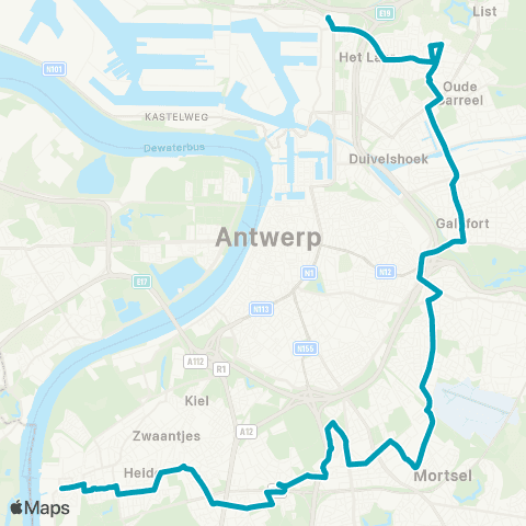 De Lijn P+R Luchtbal - Merksem - Wilrijk - Hoboken map