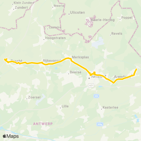De Lijn Arendonk - Turnhout - Merksplas - Rijkevorsel - Brecht map