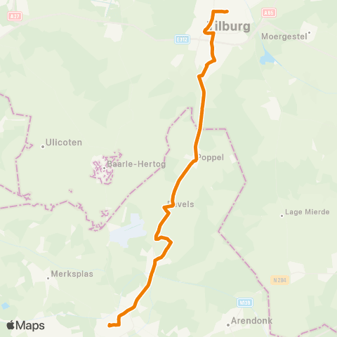 De Lijn Turnhout - Oud-Turnhout - Ravels - Poppel - Tilburg map