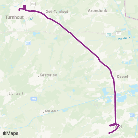 De Lijn Mol - Dessel - Retie - Oud-Turnhout - Turnhout map