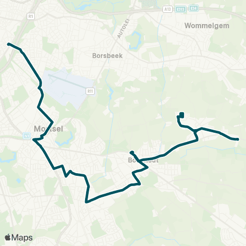 De Lijn Berchem Station - Hove - Vremde map