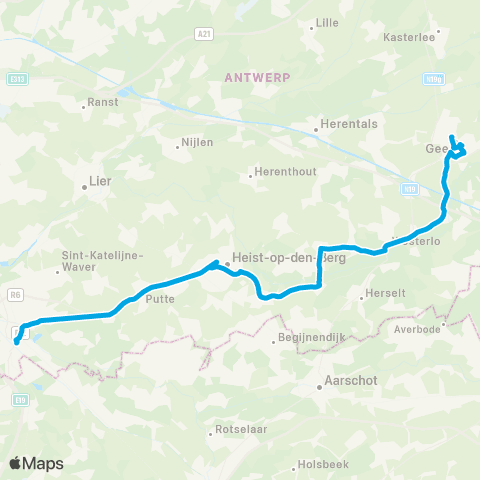 De Lijn Mechelen - Heist-op-den-Berg - Hulshout - Westerlo - Geel map
