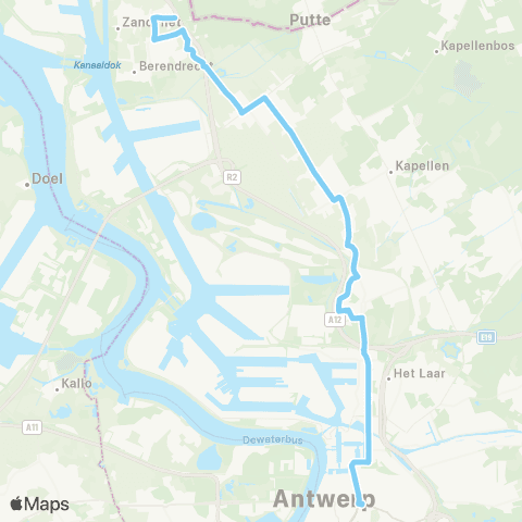 De Lijn Zandvliet - Stabroek - Hoevenen - Antwerpen map