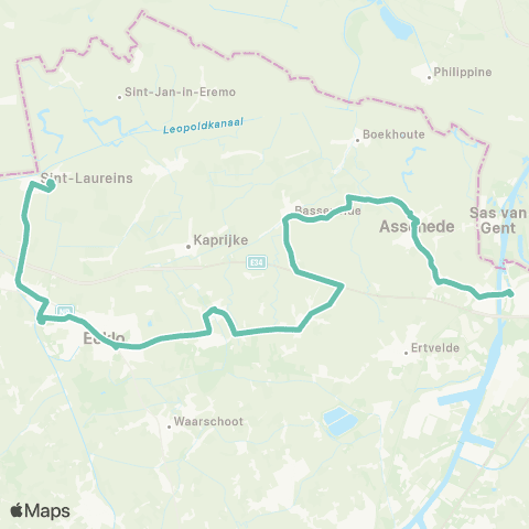 De Lijn Sint-Laureins-Eeklo-Oosteeklo-Bassevelde-Assenede-Zelzate map