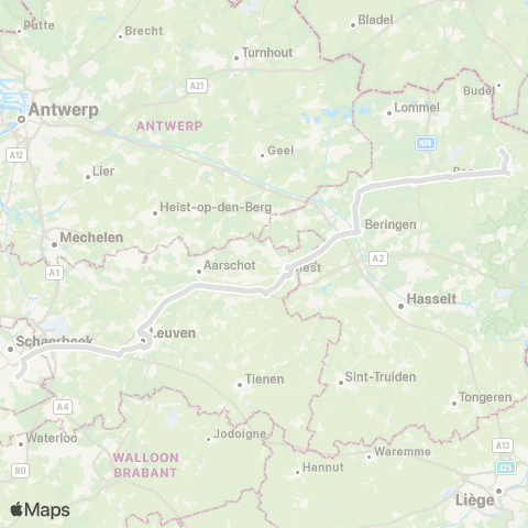 De Lijn Brussel - Bocholt map