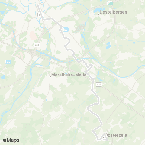De Lijn Gent Zuid - Melle Vogelhoek - Melle Station - Oosterzele map