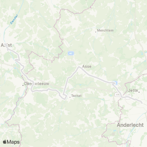 De Lijn Aalst - Ternat - Asse ( - Metro Simonis) map