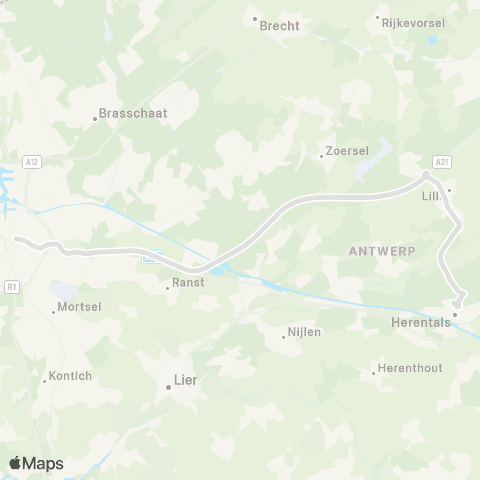 De Lijn Snelbus Antwerpen - Lille - Herentals map
