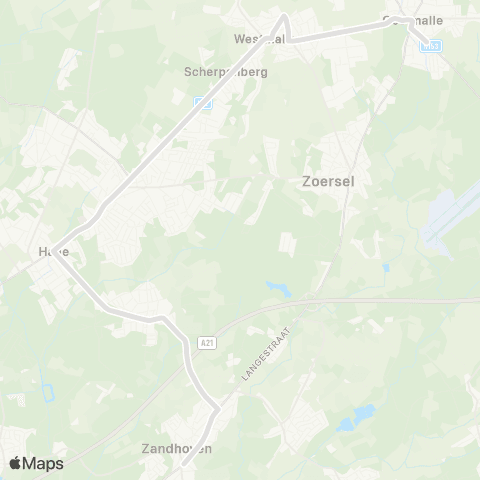 De Lijn Zandhoven - scholen Malle via Halle map