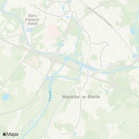 De Lijn Gent Sint-Pieters - Merelbeke Flora - Merelbeke Kwenenbos map