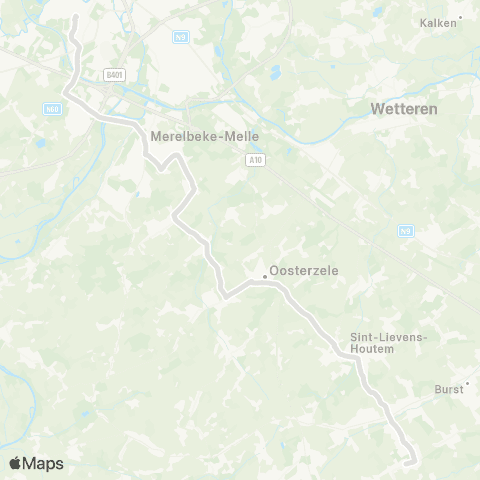 De Lijn Gent Sint-Pieters - Merelbeke - Lemberge - Herzele map