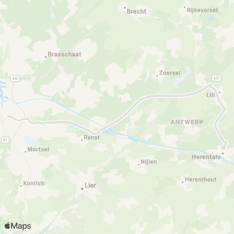 De Lijn Snelbus Antwerpen - Lille - Herentals map