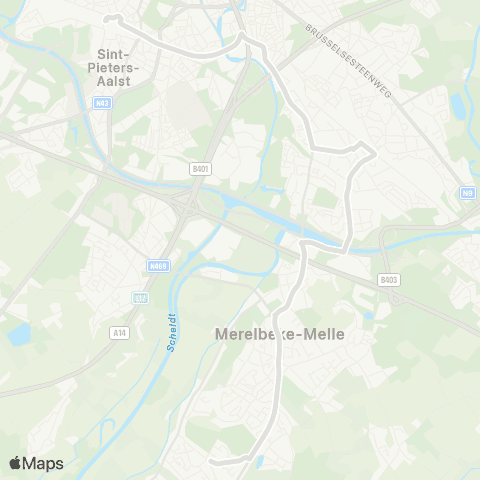 De Lijn Gent Sint-Pieters - Merelbeke Flora - Merelbeke Kwenenbos map