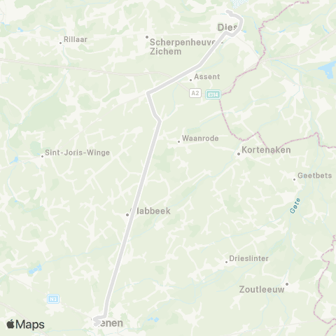 De Lijn Snelbus Diest - Bekkevoort - Glabbeek - Tienen map