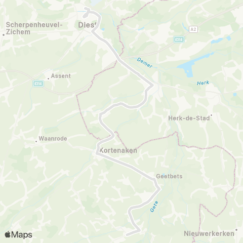 De Lijn Budingen - Geetbets - Kortenaken - Halen - Diest map