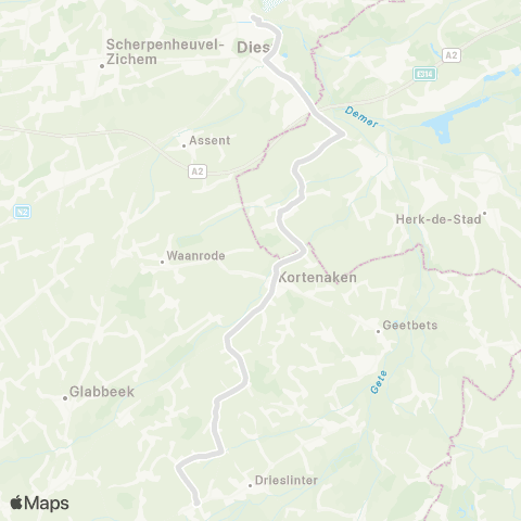 De Lijn Neerlinter - Kortenaken - Loksbergen - Diest map