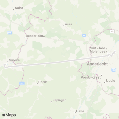 De Lijn Snelbus Brussel Noord - Roosdaal - Ninove map